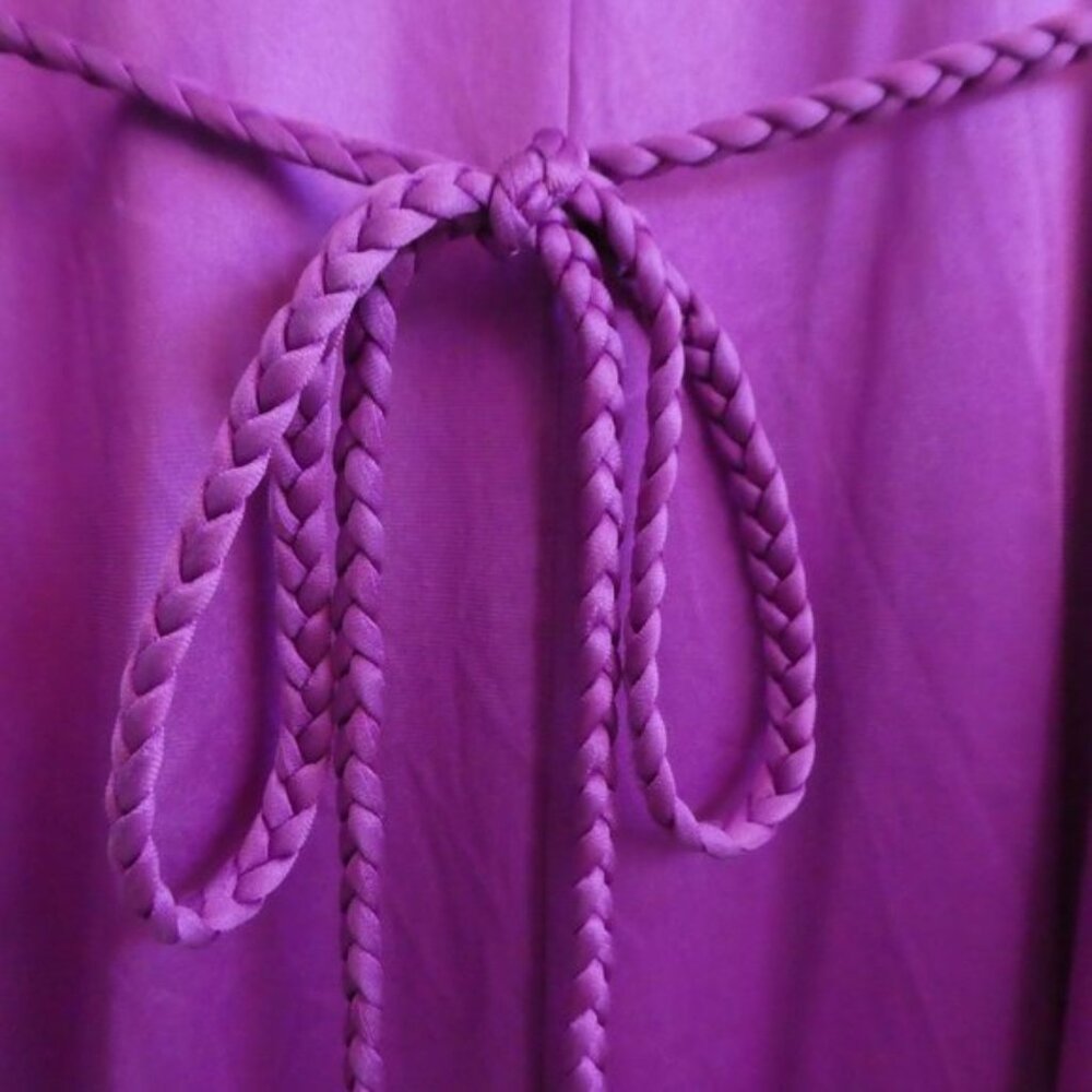 Vanity Fair Maxi Nightgown Vintage 70s Nylon USA Berry Braided Tie 34  M - Picture 7 of 9